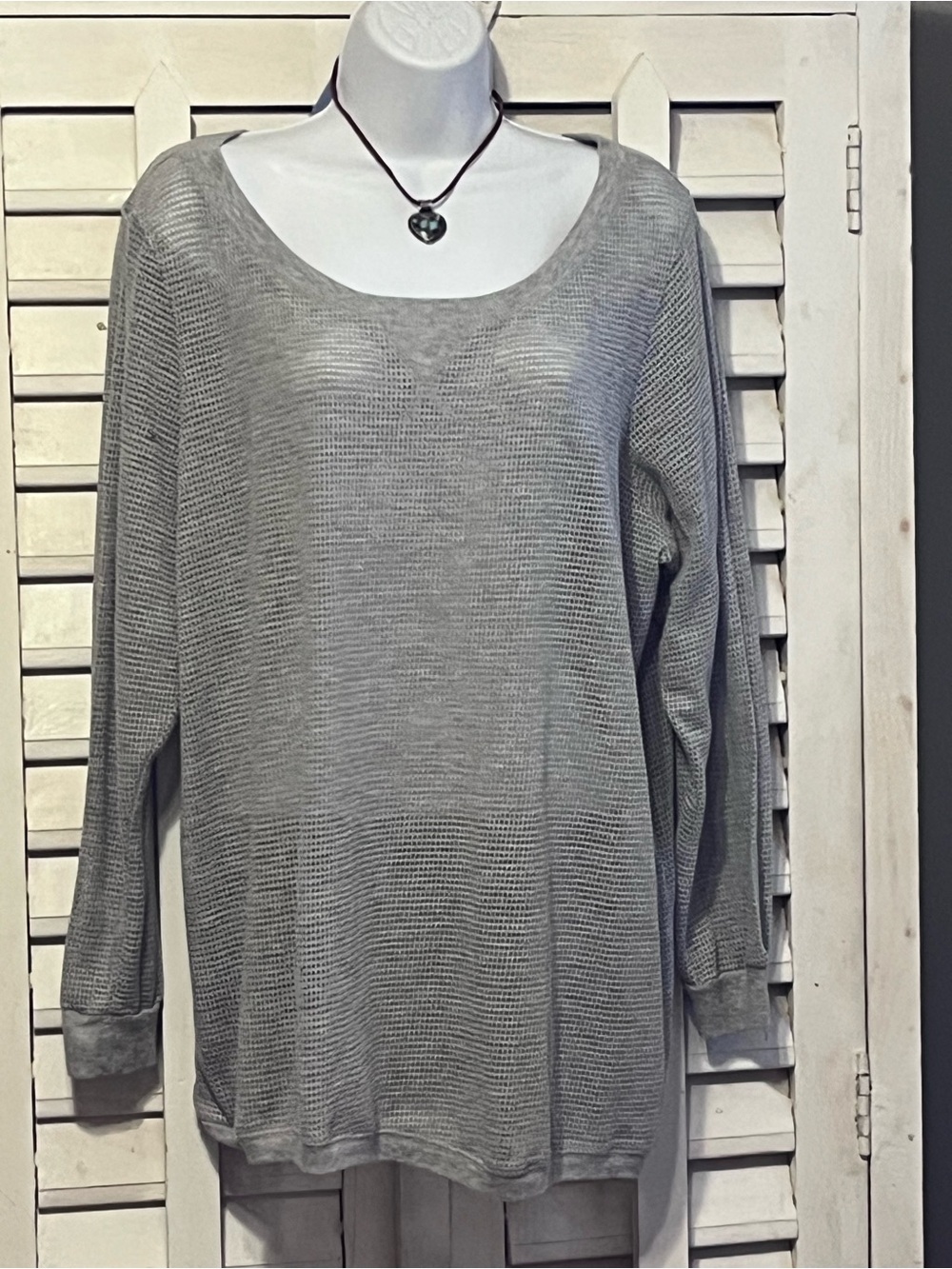 Lane Bryant Grey Open-Knit Thermal Mesh Long Sleeve Top Size 18/20